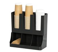Generisch Organiseur de tasses - Boîte de rangement pour comptoir, bar, multifonction, 6 compartiments, porte-paille, couvercle de tasse à épices, organisateur de colis, noir, cuisine, usage