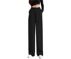 Generisch Pantalon pour femme à jambes larges, très élastique, cintré dans le dos, pantalon de travail d'affaires, pantalon long et droit pour l'été, Noir , M