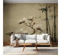 Generisch Papier Peint Panoramique Japon Chambre Salon Cuisine Intissé, Papier Peint Motif Japonais Bambou Fleurs, Deco Murale Japon, 350 x 256 cm, SH0097
