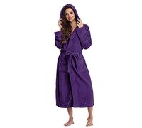 Generisch Peignoir de bain pour femme - Avec capuche - En polaire - Chaud - Couleur unie - Doux et confortable - Décontracté - Pour spa, maison et hôtel - Avec ceinture et poches, Violet 5., XL