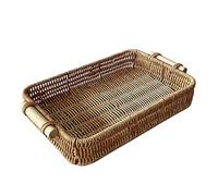Generisch Plateau en rotin avec poignées - Fait à la main - Naturel | Plateau de service tissé | Panier de service tissé à la main pour l'organisation de la table à manger, le petit-déjeuner