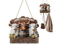 Generisch Porte-clés mural - 2D - Vache plate - Avec 4 crochets - En bois - Pour couloir, salle de bain, penderie, salon, chambre à coucher, bureau, appartement