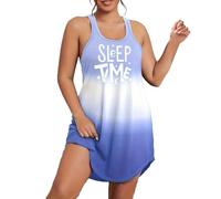 Generisch Robe de nuit pour femme, col rond sans manches, chemises de nuit pour femme sexy, décontractée, confortable, robe d'été, ample, imprimé floral, léopard/étoile, printemps, maison, bleu ciel