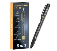 Generisch Stylo multifonction 9 en 1 avec lumière LED - Stylo tournevis avec niveau à bulle, règle et décapsuleur - Pour hommes et adultes pour le travail et l'extérieur