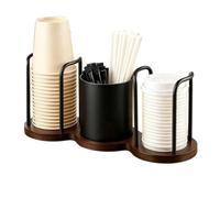 Generisch Support pour tasses et couvercles 3 compartiments en bois | Organiseur de station de boisson pour comptoir, bureau, bureau, canapé, placard, maison, café, boissons et boissons, thé