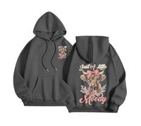 Generisch Sweat à capuche tendance avec imprimé lettres, sweat à capuche décontracté en polaire à manches longues pour un usage quotidien, idéal comme sweat confortable pour femme, gris foncé, S