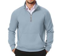 Generisch Sweat-shirt à manches longues pour homme, élégant, zippé | Pull en polaire uni - Léger et fin - Col montant - Fermeture éclair 1/4 - Pull de sport - Pull de travail