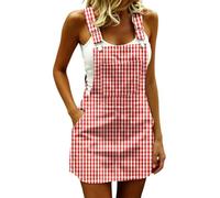 Generisch Tablier de cuisine en coton pour femme - Rouge à carreaux - Avec 2 poches - Rétro - Réglable - Pour cuisine, restaurant, café, hôtel, fête de la bière, cadeau pour grand-mère et maman, rouge