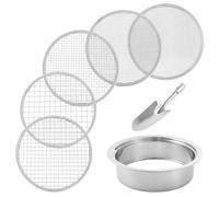 Generisch Tamis de sol - Tamis à sable en acier inoxydable, 5 tamis en maille remplaçables, ensemble de pelle de jardin, bac à tamis empilable, 20,3 cm de diamètre, 1, 3, 6, 9, 12 mm de diamètre