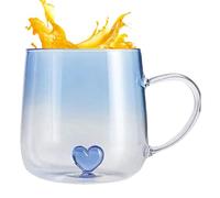 Generisch Tasse à café - 1 tasse en verre avec poignée - 400 ml - Soufflé à la bouche - Motif cœur 3D - Support de protection contre la chaleur - Pour latte, thé, jus, lait