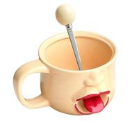 Generisch Tasses à café amusantes - 255 ml - Verre abstrait avec cuillère - Tasse à café en céramique avec visage - Pour femmes, hommes, anniversaire, vacances, pendaison de crémaillère