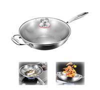 Generisch Tovara Titanium Pro Poêle en titane non revêtue, 32/34/36 cm, avec couvercle, poêle à frire antiadhésive, multifonctionnelle, pour la cuisine maison (36 cm)