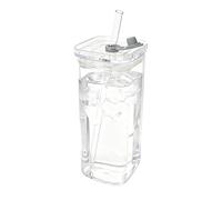 Generisch Verres à boire modernes - Gobelet carré avec couvercle et pailles, gobelet transparent, pour thé, lait, jus, bureau, cuisine, bureau, , maison, fête, chambre à coucher