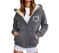 Generisch Veste à capuche en polaire lourde pour l'hiver - Doublure chaude - Cardigan confortable avec devant ouvert, gris, L