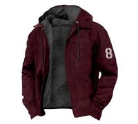Generisch Veste de travail doublée pour homme avec capuche en polaire - Veste en toile robuste au look superposé - Veste d'hiver chaude avec numéro 8 plaqué