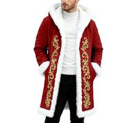Generisch Veste polaire chaude pour homme - Cardigan de Noël - Manteau à capuche - Pour l'hiver - Chaud - Avec bordure en peluche - Manteau de Noël - Loisirs - Mode - Poches, rouge, 3XL