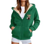 Generisch Veste polaire d'hiver chaude pour femme avec doublure ouverte sur le devant comme vêtement d'extérieur confortable dans un style cardigan classique, vert, 5XL