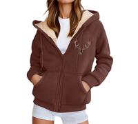 Generisch Veste polaire d'hiver lourde pour femme, doublée chaude, avec vêtements d'extérieur doux, confortable sur le devant, veste de transition idéale pour les journées fraîches, marron, 5XL