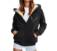 Generisch Veste polaire d'hiver lourde pour femme, doublée chaude, avec vêtements d'extérieur doux, confortable sur le devant, veste de transition idéale pour les journées fraîches, Noir , 5XL