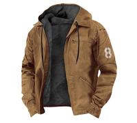 Generisch Veste polaire pour homme avec capuche - Veste d'hiver doublée en polaire - Veste thermique intérieure en polaire chaude - Veste à capuche vintage - Couleur unie - Veste de travail classique