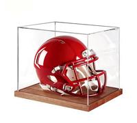 Generisch Vitrine de casque pour casques de taille standard, boîte de rangement transparente avec support en bois | Boîte de présentation pour casque de baseball - Pour articles de fans de sport