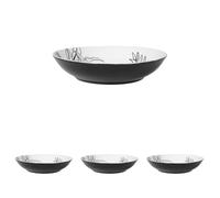 GENEVIEVE LETHU 536132 Assiette Creuse en Porcelaine Blanche Ø 20 cm - Collection ESQUISSES VEGETALES - Décor Végétal Noir (Lot de 4)