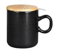 Geneviève Lethu 536233 Tisanière 45 n Grès avec infuseur - Tasse à thé, tisane avec couvercle en Pin et passoire inox - Noir Mat collection Minuit