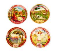 Geneviève Lethu 544001 Lot de 4 Assiettes à Dessert Ø20,5 cm en Porcelaine - Motifs Boîtes à Camembert Vintage - Style Campagne Française - Lave-vaisselle - Coffret Cadeau