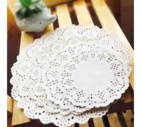 Genikeer 100 Pièces Napperon Papier Dentelle 14cm Rond Blanc Napperon Dentelle Papier pour Le Gâteau, Le Désert, La Vaisselle, Décorations De Mariage De Fête