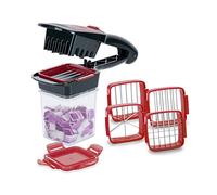 Genius A27165 Nicer Dicer Quick XXL Set de 7 pièces Le hachoir avec 3 lames interchangeables et un bac de récupération de 320 ml en format main | 30 dés ou 10 disques en un clic en acier inoxydable