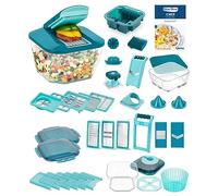 Genius Nicer Dicer Chef Professional Deluxe Coupe-légumes manuel 39 pièces avec récipient de 5,2 l et couvercle de bol en verre de 2,8 l