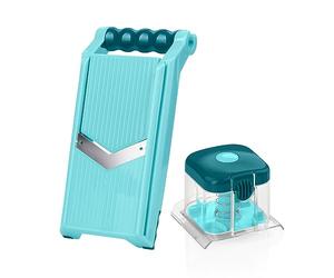 Genius Nicer Dicer Chef Professional Lot de 2 mandolines réglables - Trancheuse à trancher, avec Handy Hopper avec couvercle de protection, lame en V
