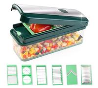Genius Nicer Dicer Exclusive Coupe-légumes 15 pièces + coupe-tomates Set 4 inserts + râpe grossière et raboteuse + récipient de récupération 2500 ml Vert