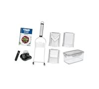 Genius Nicer Dicer Speed Set de 9 pièces avec mandoline multifonction - Coupe-légumes avec 3 inserts, support pour aliments à découper et bac de récupération 550 ml | râpe à parmesan
