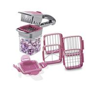 Genius Nicer Dicer Quick Hachoir pour fruits et légumes | 5 en 1 multifonction avec lames interchangeables | 30 dés ou 10 tranches en un clic en acier inoxydable violet