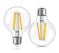 Genixgreen Lot de 2 ampoules LED E27 à intensité variable, G80 12 W Edison | style rétro, globe à filament, blanc chaud 2700 K, ampoule décorative, équivalent 100 W, 2000 lm, verre transparent