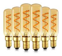 Genixgreen Lot de 6 ampoules LED Edison vintage E14 blanc chaud 25 W, T25 3 W antique à filament spiralé, 2200 K, lumière chaude, ampoule rétro pour café, bar, verre ambré, CRI90+