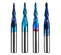 Genmitsu Lot de 4 fraises à bout en spirale à 2 cannelures, revêtement bleu nano en carbure de tungstène CNC, fraises à défoncer 2D et 3D pour le travail du bois, R0.25-1.0, tige 6,35 mm, TB04B