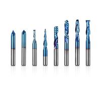 Genmitsu MRBC08 Lot de 8 fraises en bout CNC avec tige de 6,35 mm en acier tungstène pour fraiseuse avec revêtement nano bleu, outil pour aluminium, métal, plastique, MDF et bois