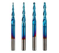Genmitsu TB04A Lot de 4 fraises coniques à 2 cannelures en carbure de tungstène avec revêtement nano Bleu R0.25-1.0 avec tige de 3,17 mm