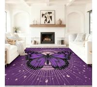 Géométrie Fantastique Tapis de Salon 60 x 110 cm, Papillon Étoiles Lumière Solaire Multi spécifications Doux Flanelle Tapis pour Salon Chambre à Coucher, Violet Noir