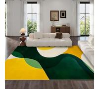 Géométrie Intérieur Tapis de Décoration 80x150cm Moderne Jaune Blanc Vert Foncé Tapis Poils Ras Lavable Salon Moquette, Soft Antidérapant Tapis De Sol pour Chambre Couloir Paillasson Entrée 2Q563