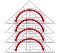 Géométrique en Plastique,4 Pièces Equerre Rapporteur Triangle,180 Degrés Rotracteur,Triangle de Géométrie 15.7cm Transparent,Triangle Multifonctionne pour l'école Etudiants Maths Bureau Peinture