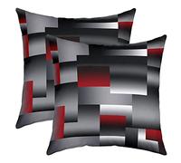 Géométrique Lot De 2 Taies d'oreillers 50x50cm Géométrie Rouge Gris Noir Housse Coussin Pour Maison Le Salon Décor Taie Oreiller Réversible Lignes Rayées Plaid Modern Art Décor Housse de Coussin