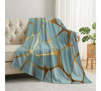 Géométrique Motif En Filet Plaid Couverture Doux et Chaud 180x220 cm, Cyan | Flanelle Jeté de Canapé Lavable, Toutes Saisons, Minimaliste Abstrait Polaire Couverture Léger Moelleux pour Lit, Cadeau