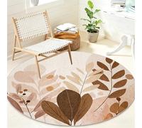 Géométrique Tapis Rond Poil Ras Lavable et Antidérapant, Feuille Abstrait Tapis Circulaire pour Salon Chambre Bureau, Plante Tapis Doux 140 cm pour Décoration Intérieure