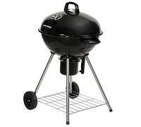 George Foreman GFKTBBQ Bouilloire ronde portable à charbon de bois 47,5 cm, grille d'aération réglable, thermomètre intégré, barbecue à charbon, support et 2 roues avec grille chromée, GFKTBBQ, 60 x