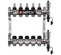 GEPOX Distributeur de circuit de chauffage en acier inoxydable pour chauffage au sol 5 cercles avec débitmètre - Contrôle hydraulique précis pour pompe à chaleur, chaudière à condensation et technique