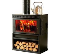GERAZAHO Poêle à Bois D'intérieur, Cheminée-Chauffage Au Bois 60cm | With View Windows, Secondary Combustion, Auto Air Curtain, Firewood Storage Cabinet, Refractory Vermiculite