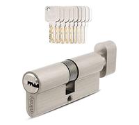 GERCAR - Pro - 1x Cylindre de serrure/barillet de porte d'entree/interieure à bouton 90 mm - 1x cylindre avec bouton 45/45 mm - En laiton nickelé - Avec 5 clés - Longueur : 90 mm, A: 45 B : 45